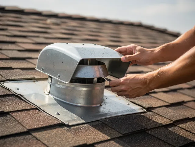 The Hammocks Dryer Vent Cleaning certified technician safely cleaning a roof-mounted dryer vent in The Hammocks