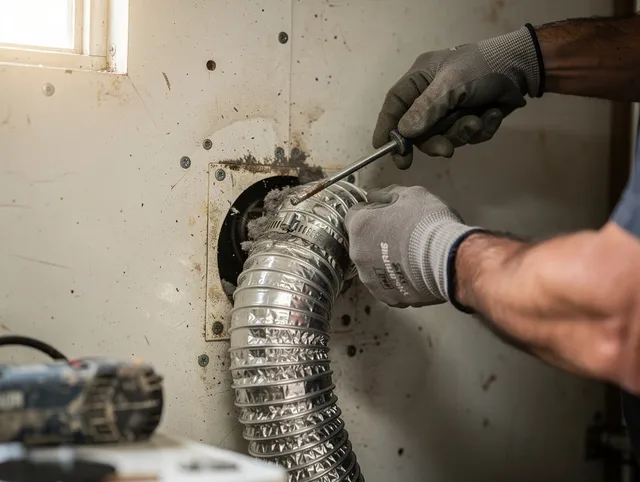 The Hammocks Dryer Vent Cleaning technician performing precise dryer vent hose installation in The Hammocks